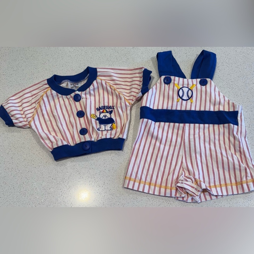 Vintage - Little by little baby 0-6 months baseball outfit - overalls and jacket